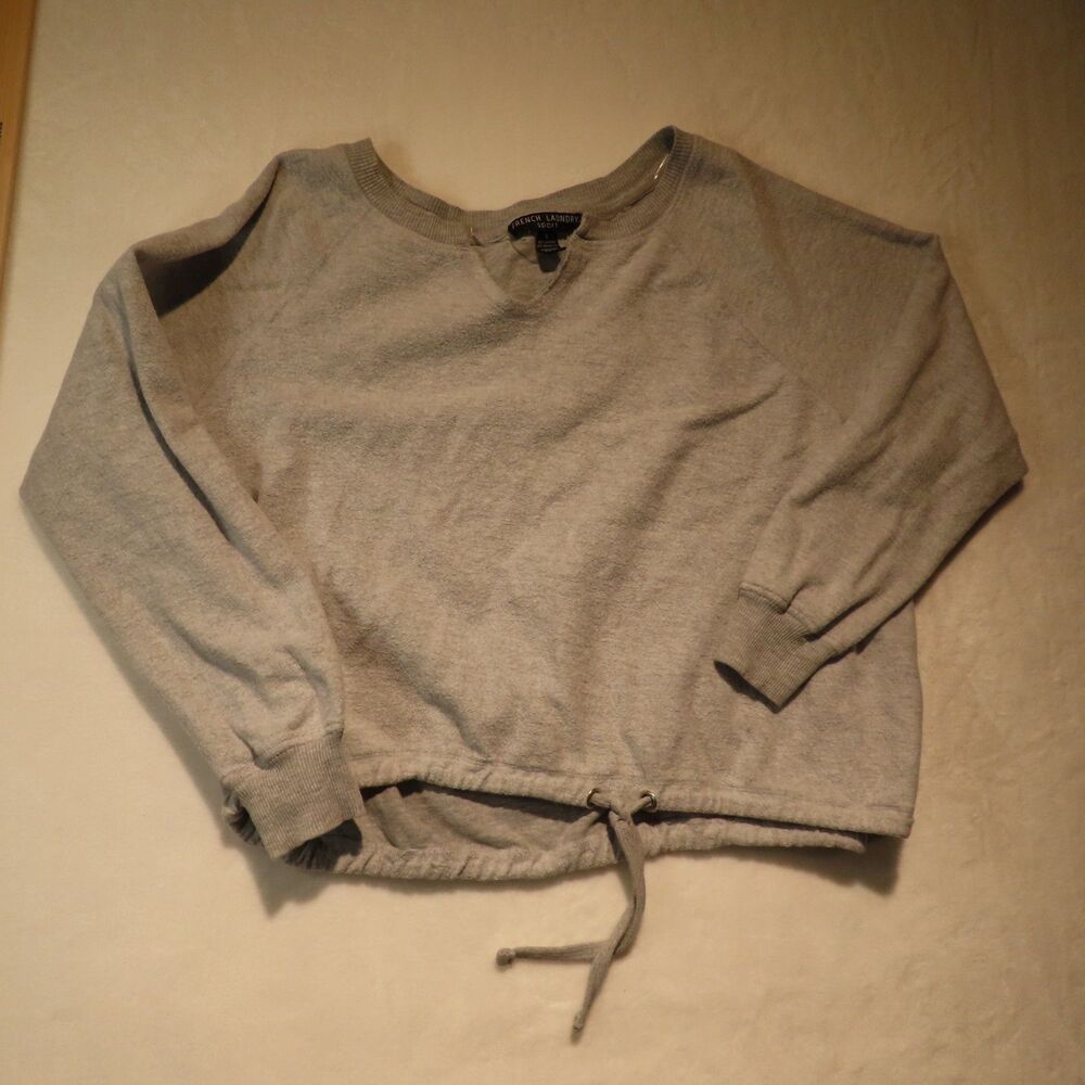 French Laundry Sport Sweatshirt Small Gray Cinch Drawstring Hem Fleece Top